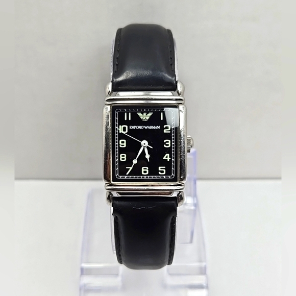 Emporio Armani AR0207 Tank Watch Black Dial Leather Strap Quartz New Battery - Picture 1 of 13